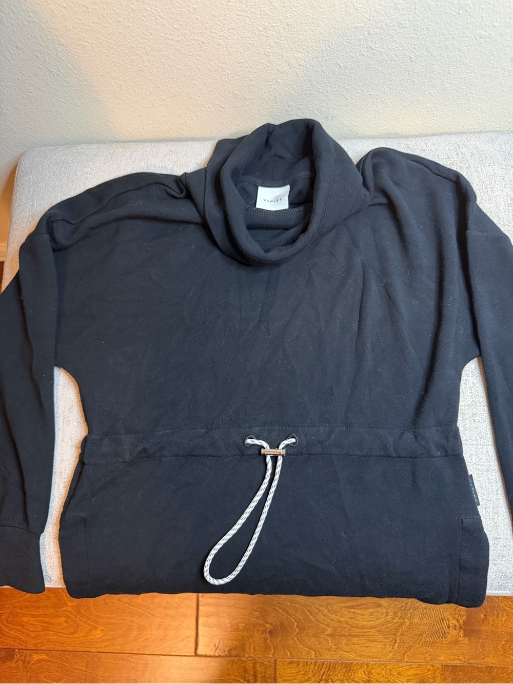 Varley Black Cowl Neck Drawstring Sweater